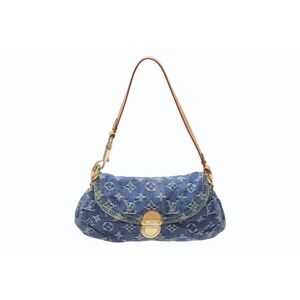 LOUIS VUITTON Pleaty handbag Monogram denim leather blue